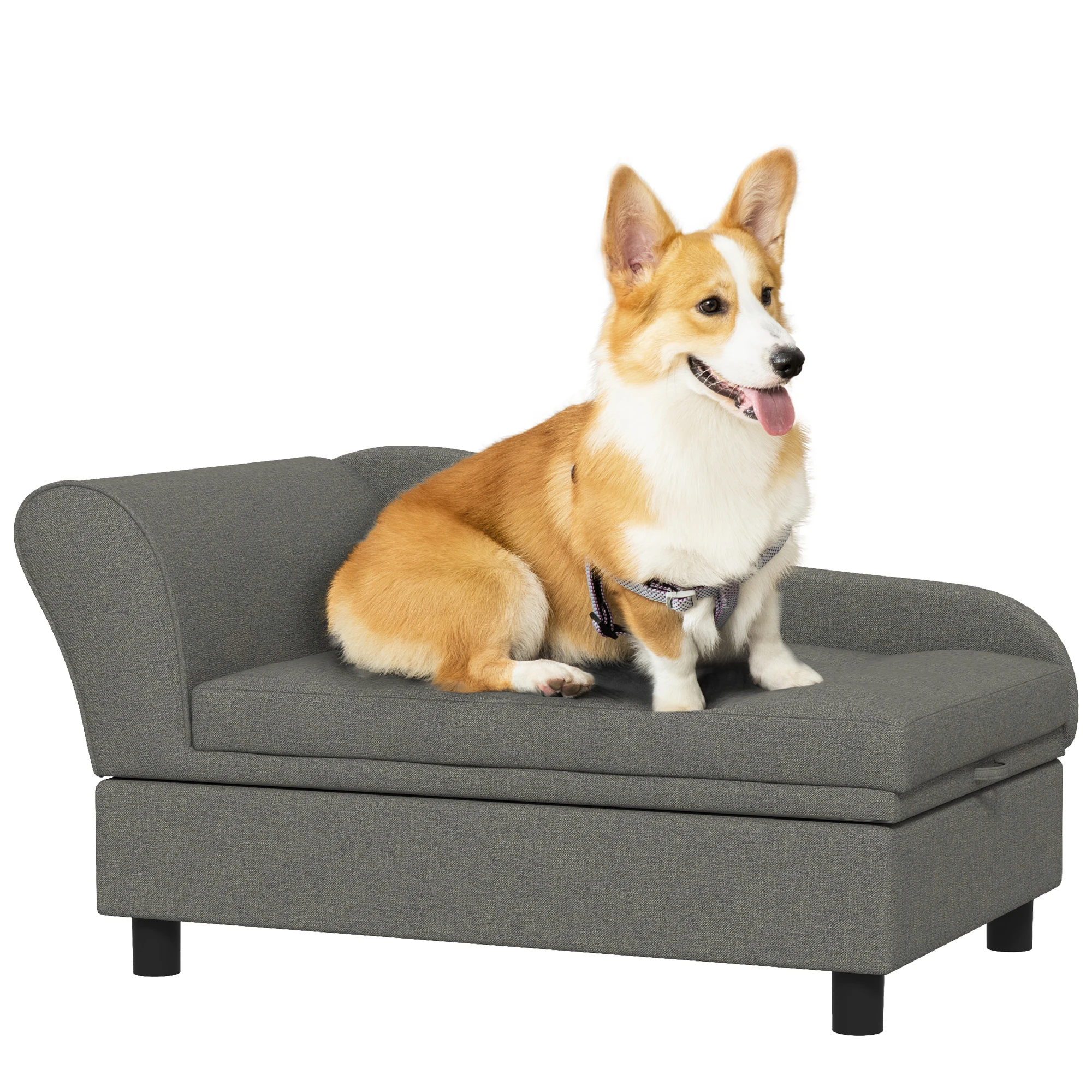 

Pet Sofa, Dog Couch, Elevated Pet Bed for Small and Medium Dogs, with Hidden Storage, Soft Tufted Cushion, Gray