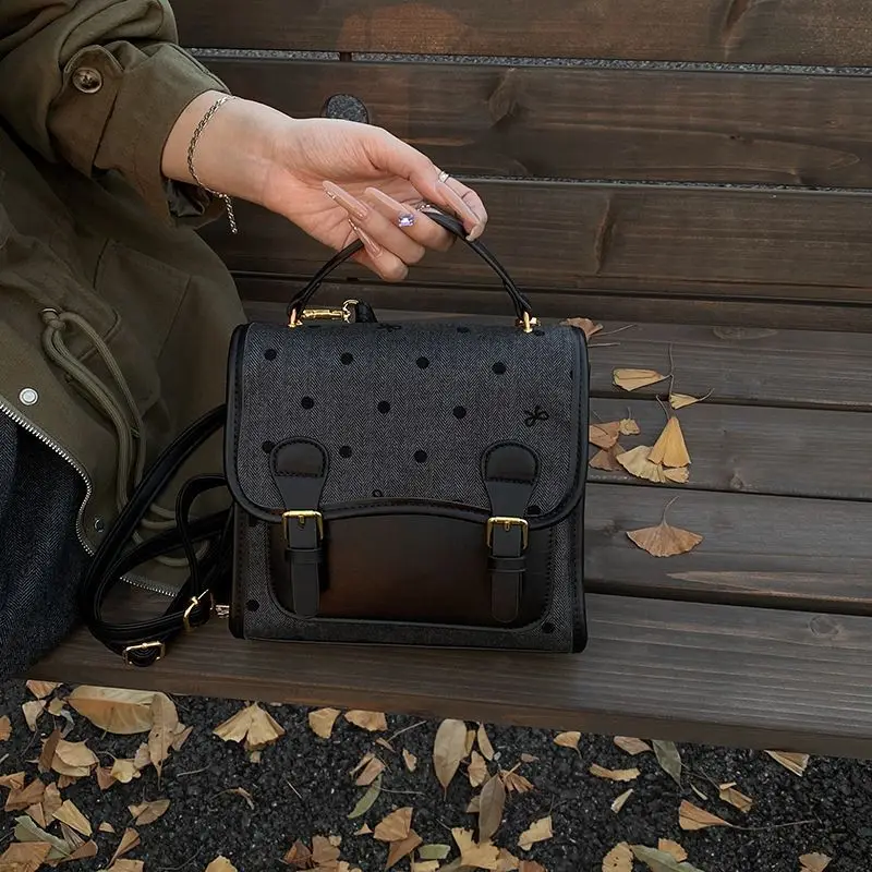 حقيبة ظهر نسائية حلوة لطيفة على شكل فيونكة أنيقة ولطيفة منقط حقيبة يد صغيرة مربعة الشكل للسيدات موضة كورية أنيقة Mochilas Mujer 2025