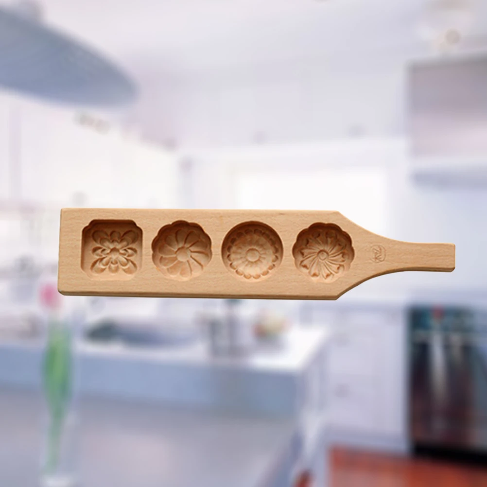 

4 Flowers Wooden Mooncake Mold Eco- Biscuit Chocolate Muffin Cake Baking Mold Chocolate Mould
