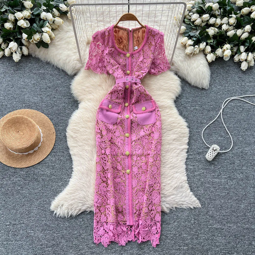 

Elegant Vintage hollow out lace Party Vesditod dress Korean Fashion Women Clothes fairycore dress
