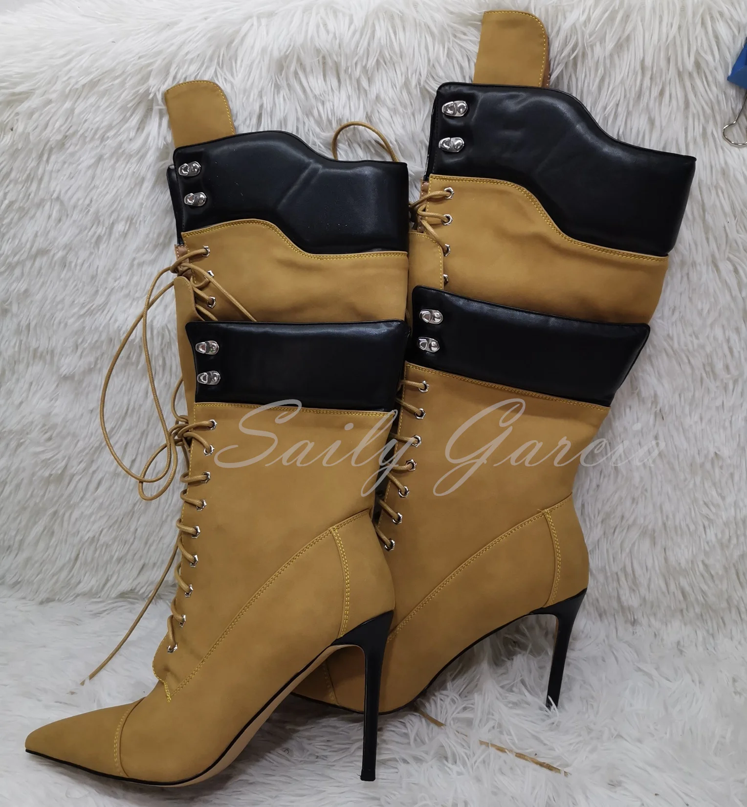 2024 New Crossed Tied Knee High Boots Pointed Toe Gladiator Lace up Double Layered Straps High Heel Boots Sexy Cool Punk Shoes