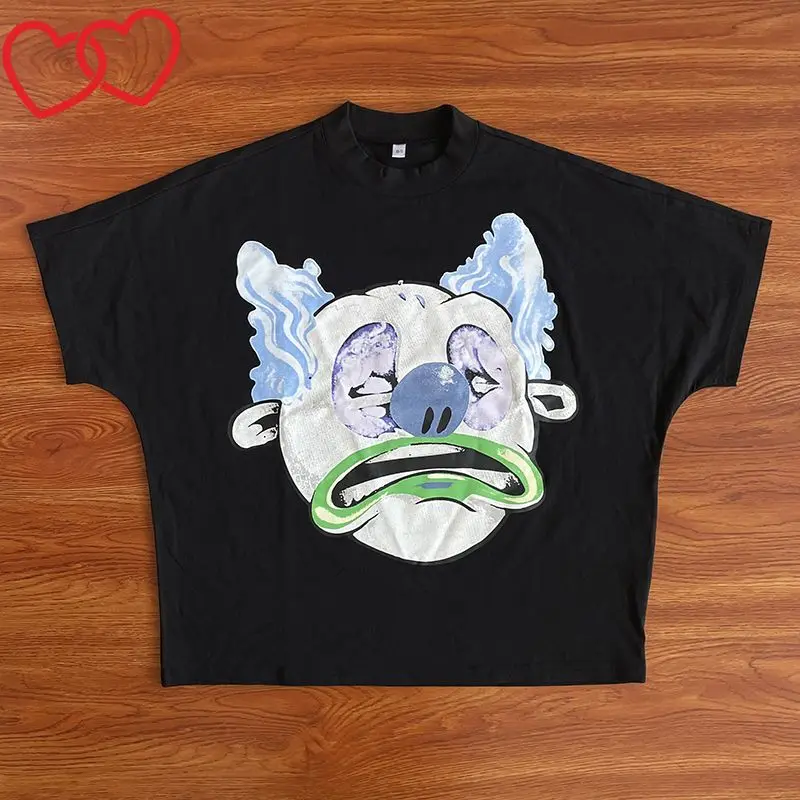 

Funny Oversize Loose Boxy Fit Short Sleeve Trendy Brand American Street Cotton Cartoon Pattern Printing Casual T-shirt for Men
