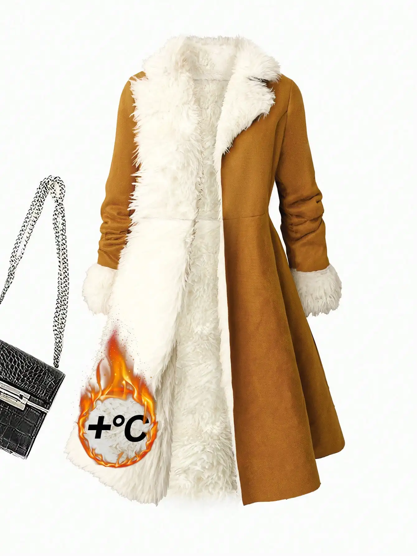 

Женское длинное пальто с подкладкой из искусственного меха и теплой термоизоляцией, повседневная верхняя одежда для осени и зимы