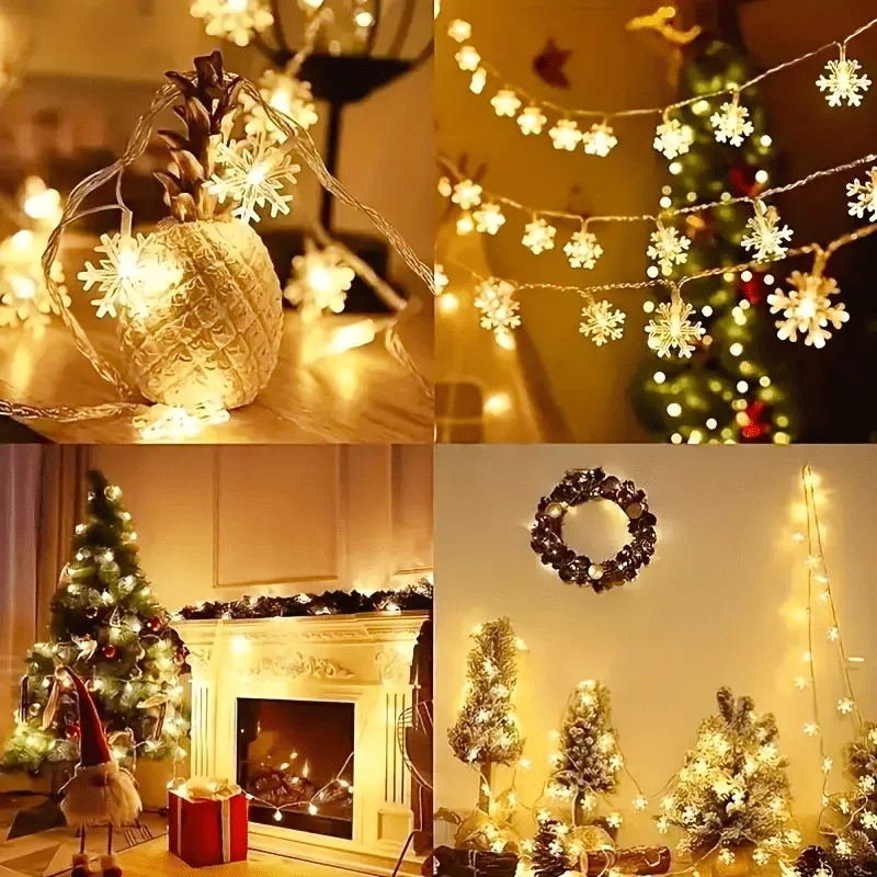 LED Christmas Decorations Snowflake Fairy String Lights Battery Operated Bedroom Indoor Garden Christmas Tree Ambient Lamps Xmas