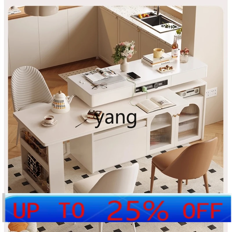 

LH Dining Table Extendable Integrated Household Rotating Cabinet Rock Board