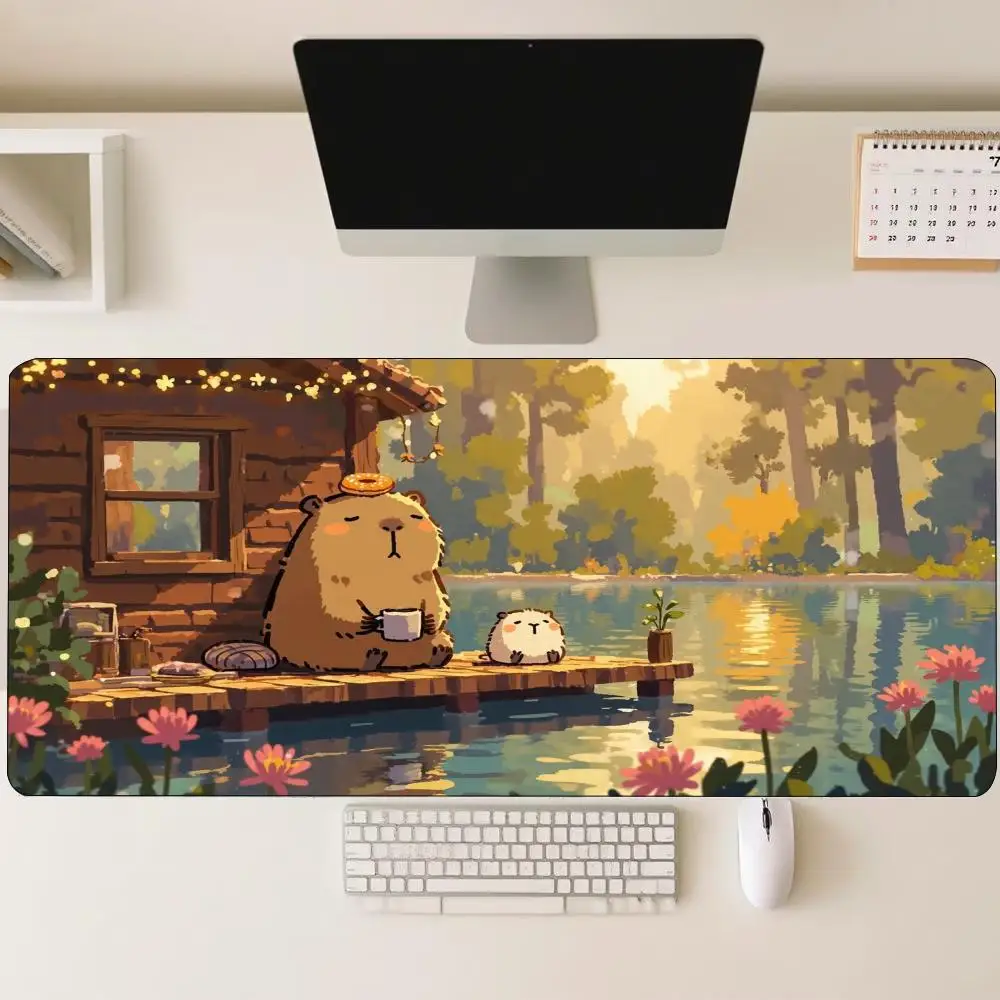 Cute Capybara Forest Large Gaming Mouse Pad Anti Slip Rubber Extended Desk Mat For Laptop Keyboard Office Desktop Gaming Setup