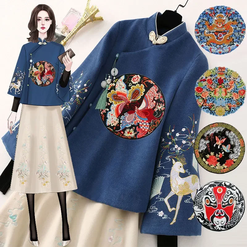 Carp Fish Butterfly Lotus Dragon Patches Sew on Phoenix Chinese Style Appliques for Clothes Coat 3D Diy High Quality Stickers