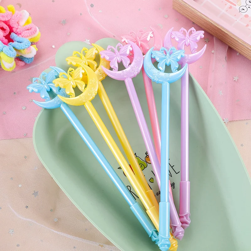 Top-12PCS Butterfly Moon Gel Pen Girl Cartoon Wand Pen Novelty Pen Black Ink For School Party Office Study Supplies