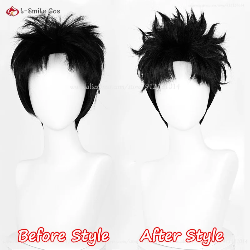 Anime Ken Takakura Cosplay 28 cm Korte Zwarte Pluizige Pruik Hittebestendige Synthetisch Haar Halloween Mannen Rollenspel Pruiken