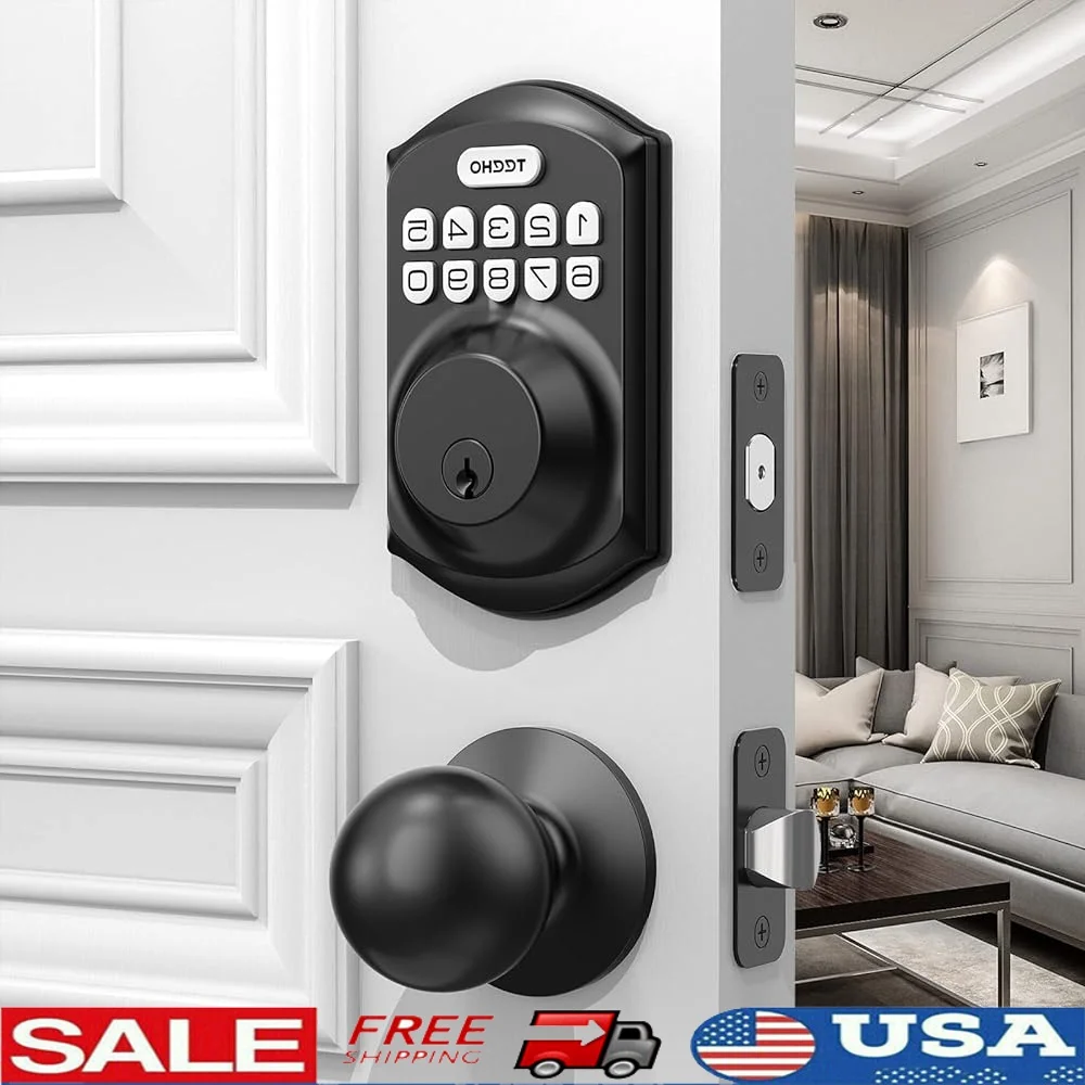 

Keyless Entry Door Lock Electronic Keypad Deadbolt Auto Lock High-Security Handle Set One-Time Code IP54 Weather Resistant