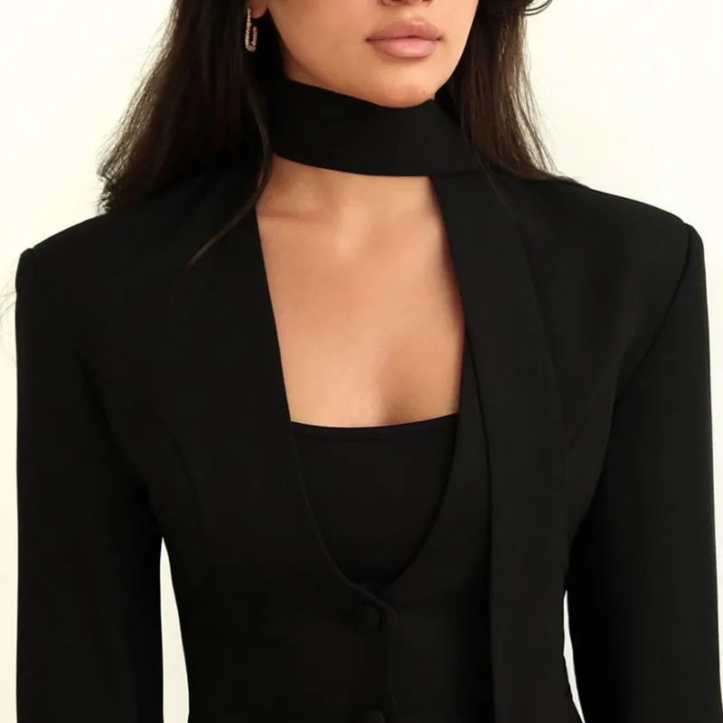 

Женская куртка 2024, весенний новый модный однотонный шарф с v-образным вырезом, декор, элегантный темпераментный повседневный пиджак с длинными рукавами