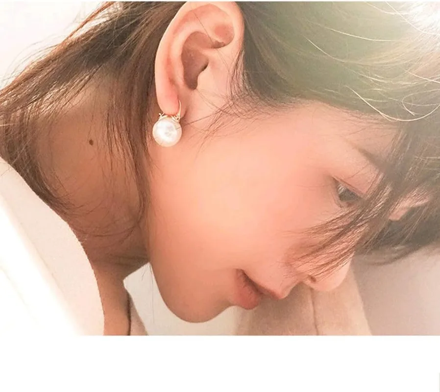 أنيقة 925 فضة اللؤلؤ إسقاط أقراط استرخى مسمار 14K مطلية بالذهب أقراط للنساء في سن المراهقة الفتيات أمي 14 مللي متر #4