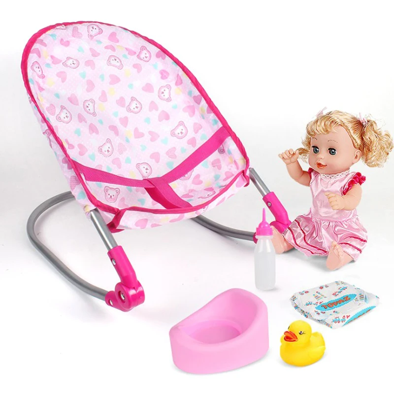 Ensemble de poussette de simulation de beurre rose pour bébé, jouets de jeu de simulation, chaises à bascule, lit balançoire, chaise à manger, accessoires de maison