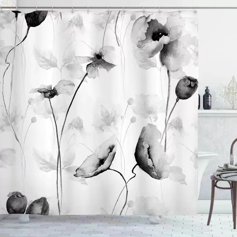 Watercolor Shower Curtain Digital Print Polyester Waterproof Mildew Proof with Brass Grommets