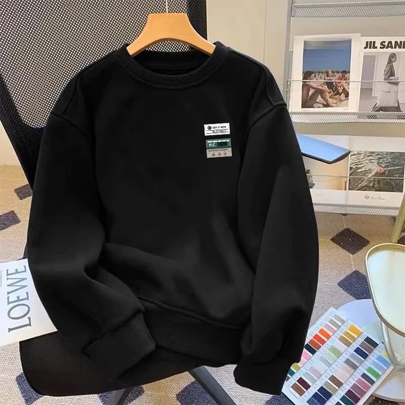 

Свободный свитшот из чистого хлопка, модная уличная одежда на осень-зиму, повседневный топ с круглым вырезом и длинными рукавами для молодежи