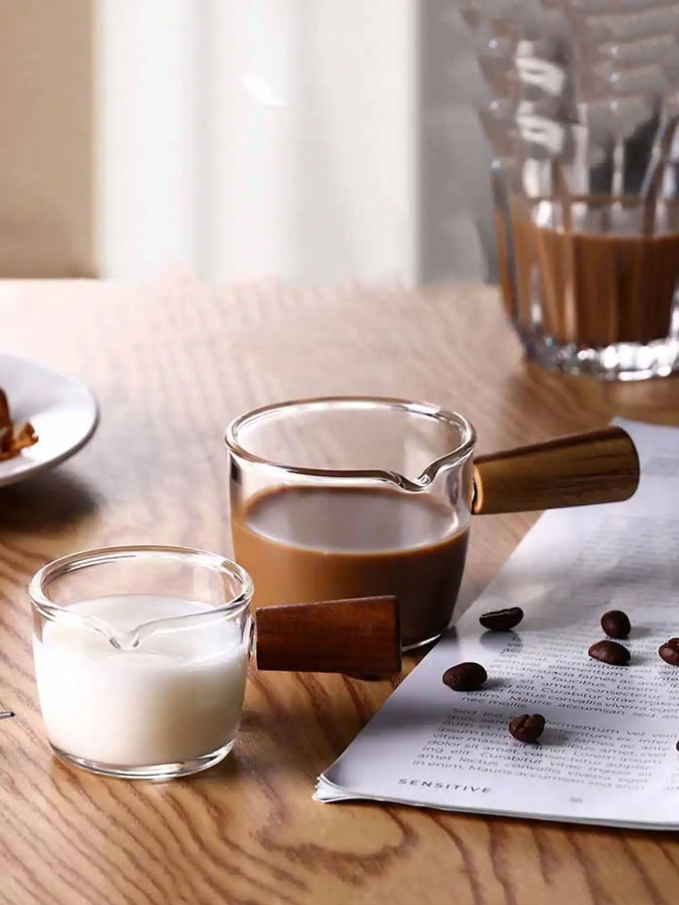 75 مللي كوب قياس إسبرسو زجاجي مقاوم للحرارة مزدوج/مفرد إبريق حليب زجاجي مع مقبض أكواب قياس مقياس زجاجي #4