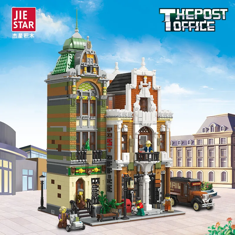 Postbüro europäische architektur modell bausteine 4560 stücke modular moc ziegel set geschenk pädagogisches spielzeug kinder