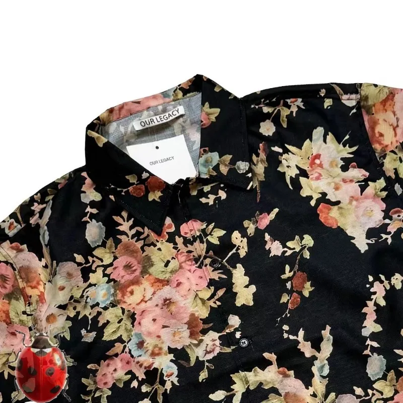 Our Legacy Flower Print Short Sleeve Shirts Men Women High Quality Hawaii Beach Loose Casual Shirts Clothing