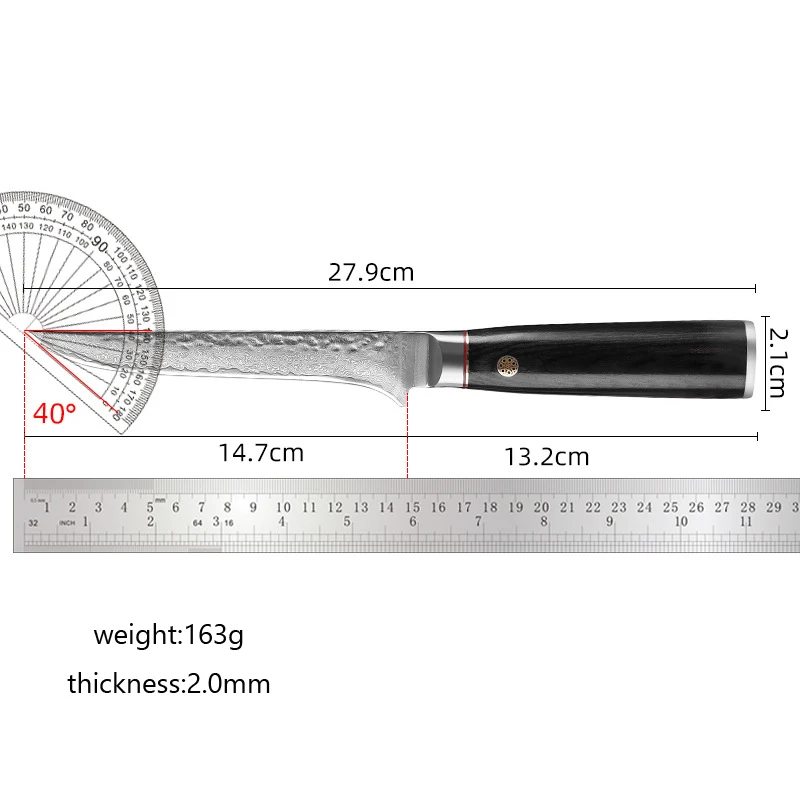 Imagem -06 - Faca de Desossa de Aço Damasco 67 Camadas Chef de Cozinha Cortando Carne Peixe Cortando Vegetais Churrasco Pesca