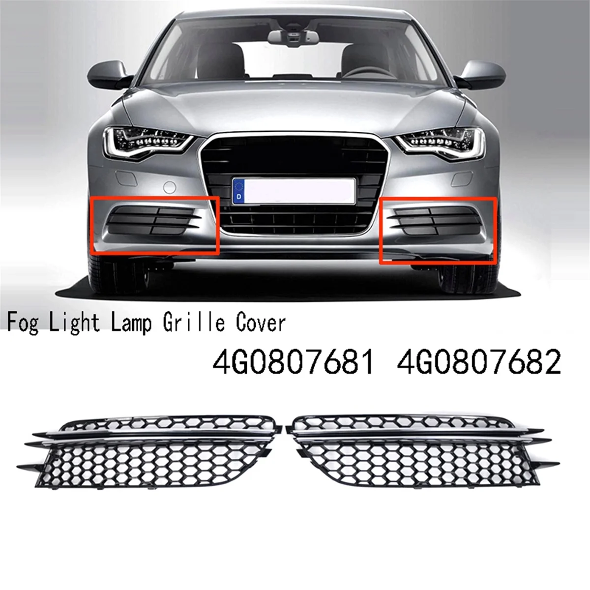 

2X Fog Light Lamp Grille Cover for Audi A6 C7 A7 2012-2015 Honeycomb Mesh Fog Light Bezel 4G0807681 4G0807682