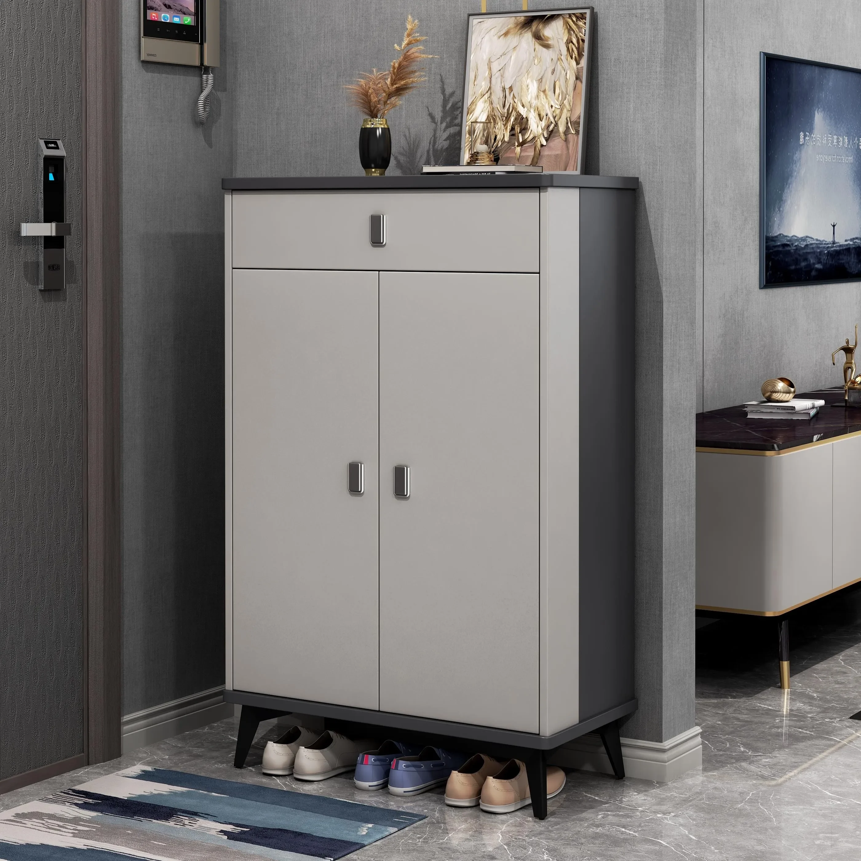 shoe cabinet household door large-capacity storage cabinet integrated against the wall new 2025 explosion door corridor