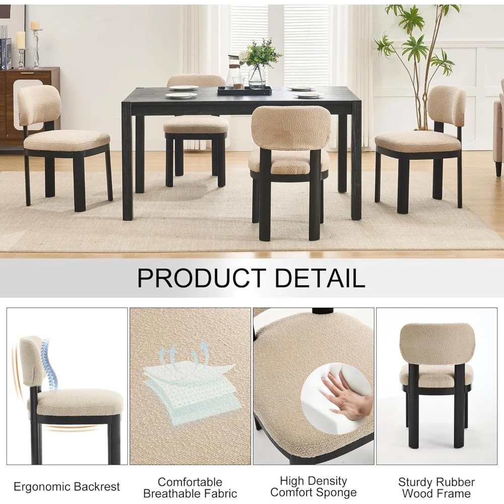 Набор из 2 обеденных стульев, кухонный стул с обивкой Тедди, изогнутой спинкой и ножками из массива дерева, боковые стулья для фермерского дома