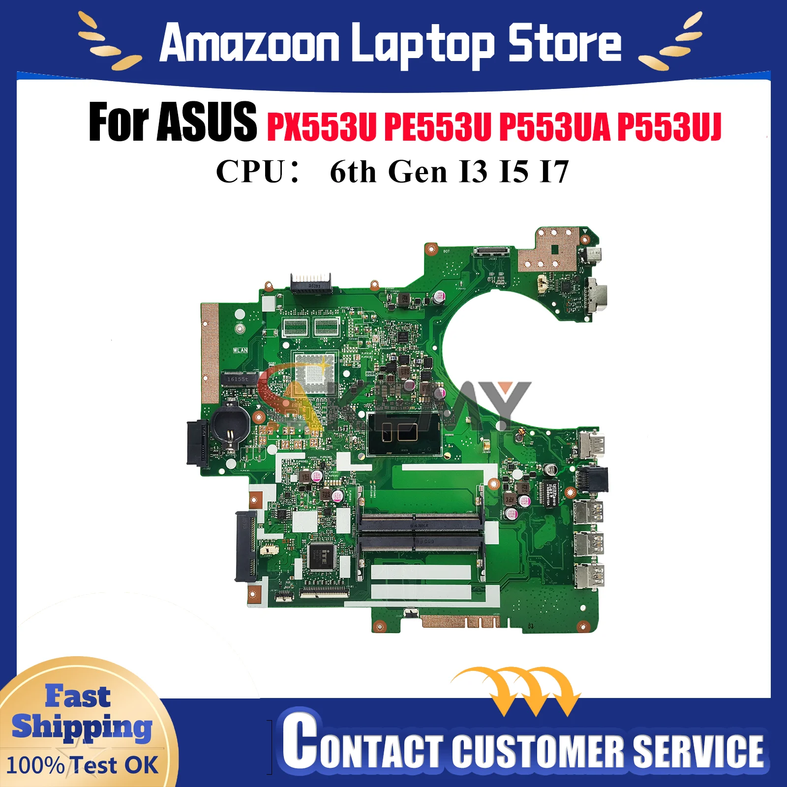 

P553UA Laptop Motherboard For ASUS ProArt PE553U PX553U P553UJ P553UA P553U RPO553U Mainboard W/ I3 I5 I7 CPU tests OK fast ship
