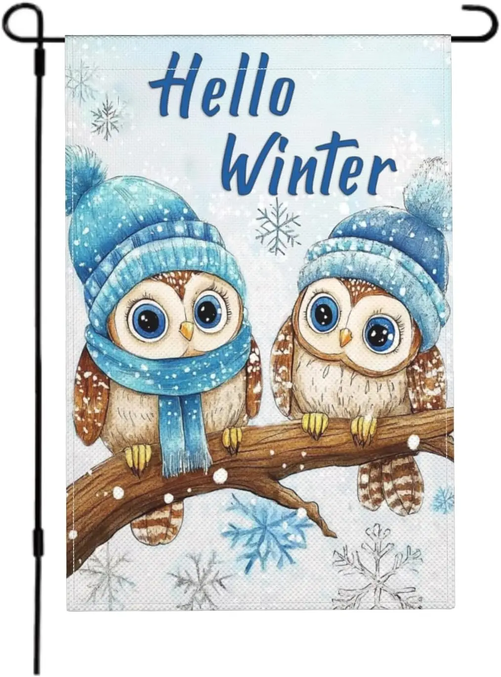Hello Winter Owls Garden Flag Garden Flags Winter Snow Yard Flag Winter Snowflakes House Flags for Outside 12x18 Double Side zzo