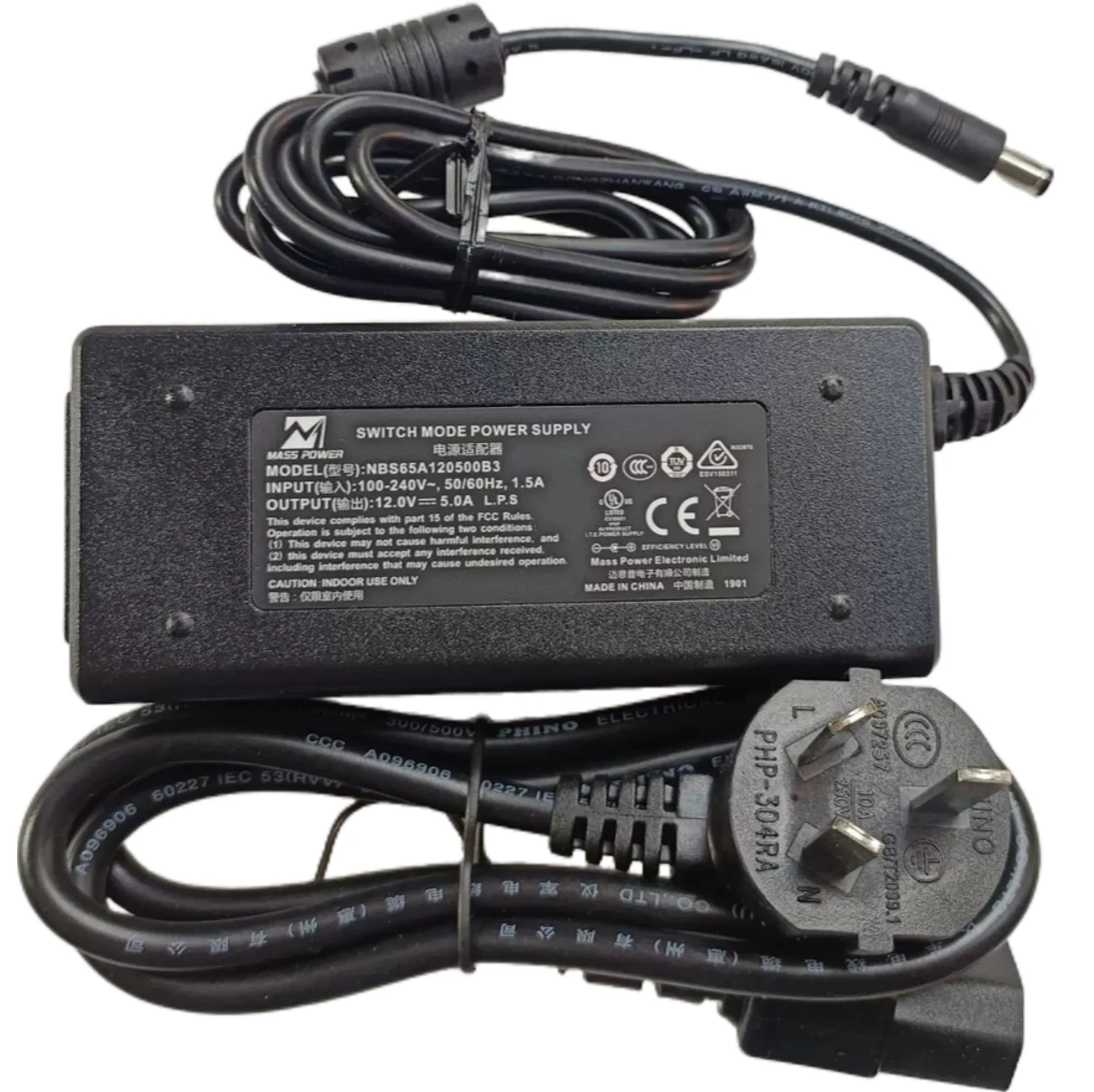 

Genuine MASS Power NBS65A120500B3 Switch Mode Power Supply 12V 5A 60W 5.5x2.1mm AC DC Adapter Charger