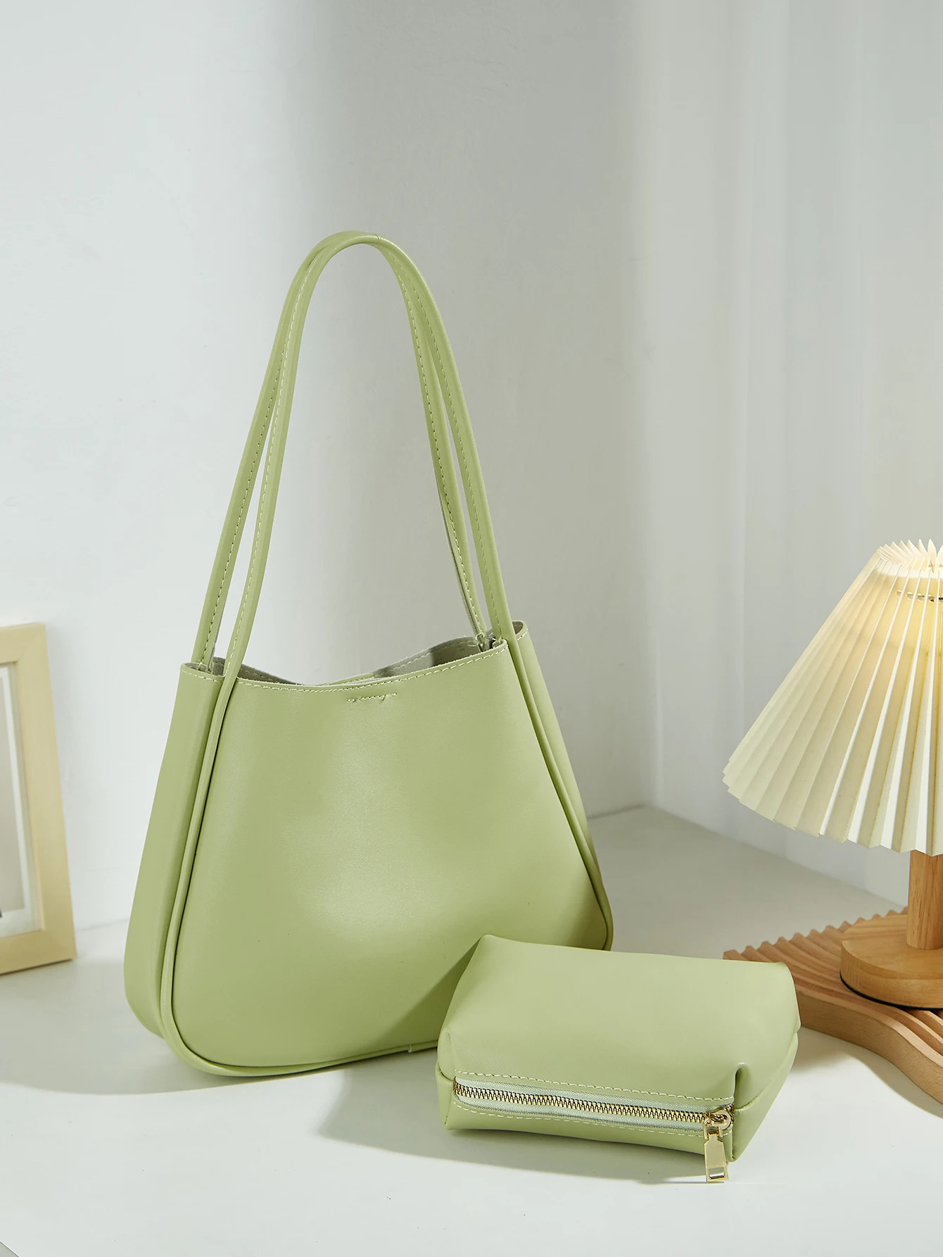 Conjunto de 2 peças de grande capacidade, elegante, versátil, novo estilo, minimalista, cor sólida, bolsa de ombro e portátil feminina