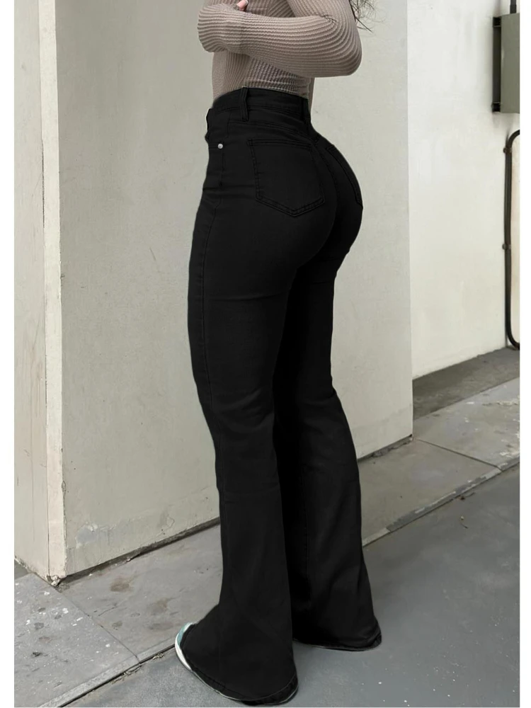 

HOUZHOU Vintage Sexy Black Flared Jeans Women Y2k Grunge Spicy Girl Washed Curvy Jeans 2000s Slim Up Streetwear Skinny Jeans