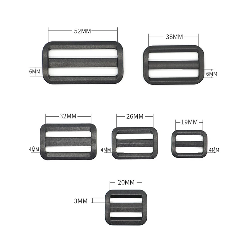 10pcs Plastic Tri Glides Slide 3 Bar Rectangle/Square Adjuster Buckle For Leather Craft Bag Shoulder Strap Belt Webbing 2-5cm