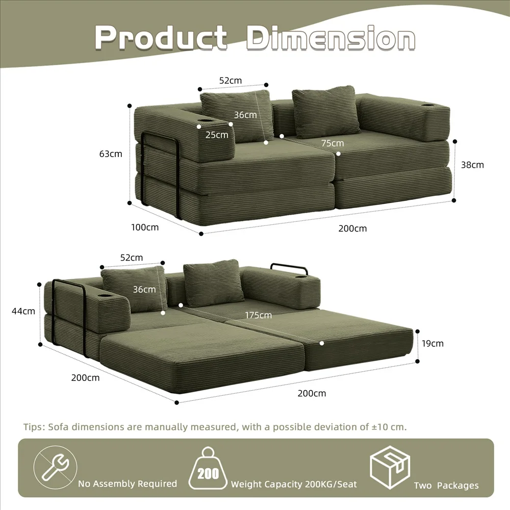 Modernes Frei Kombinierbares Modulares Ecksofa Olivgrüner Cord Convertible Couch mit Getränkehaltern Platzsparende Möbel – Detail 25