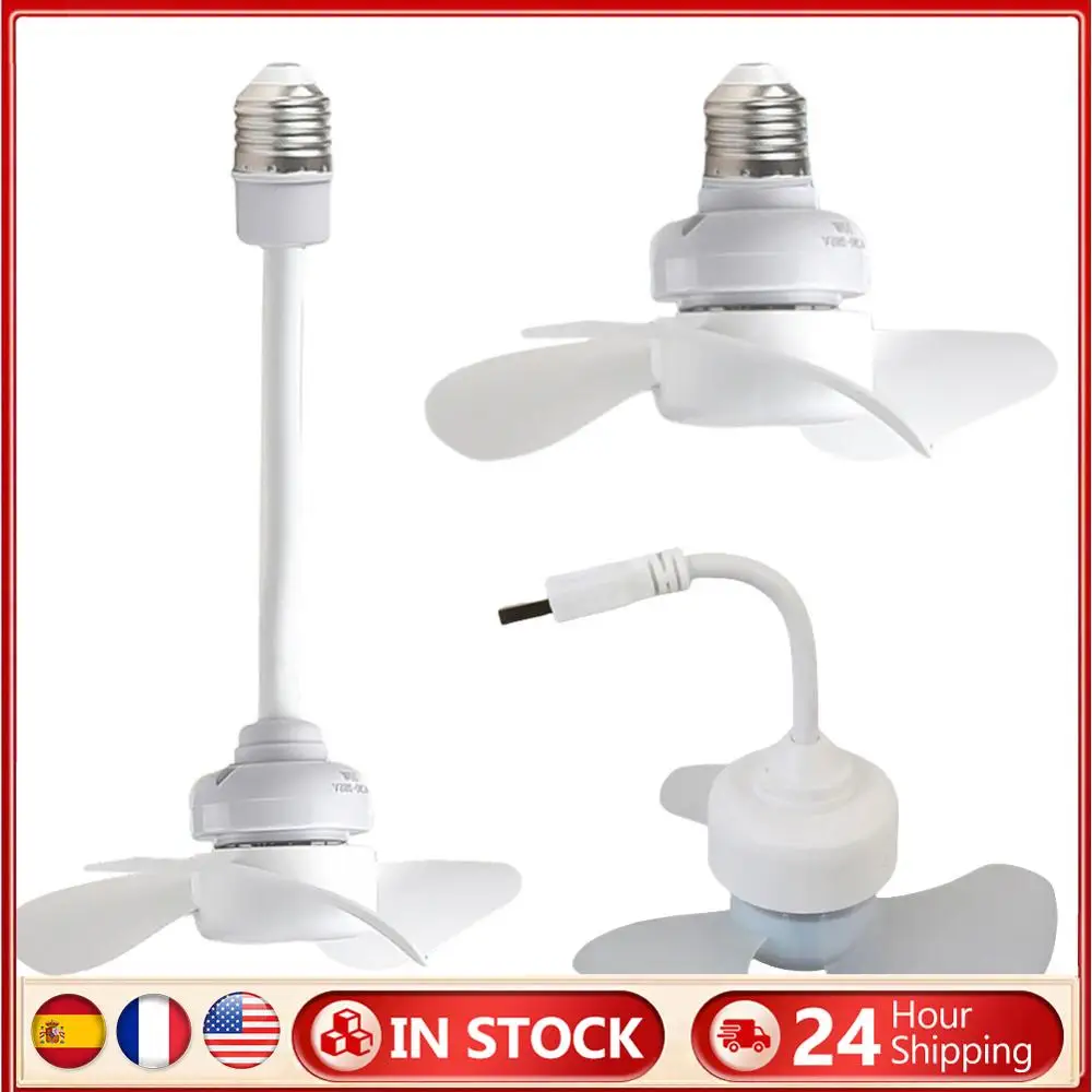 

Chandelier Ceiling Fan E27 Base/USB Light Bulb Fan with Socket Hose Extender Small Ceiling Fan Light for Bedroom Living Room