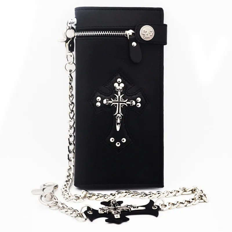Men's Chain Wallet Long Punk Skull Cross, Retro Wallet Card, Anti-Theft Card Holder Clutch