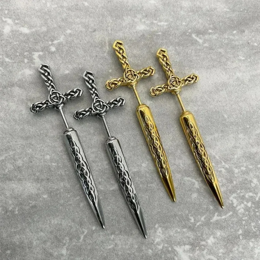 Dark Goth Punk Sword Dagger Ear Jacket Piercing Stud Earrings Unisex for Men Women Daily Party Holiday Gift