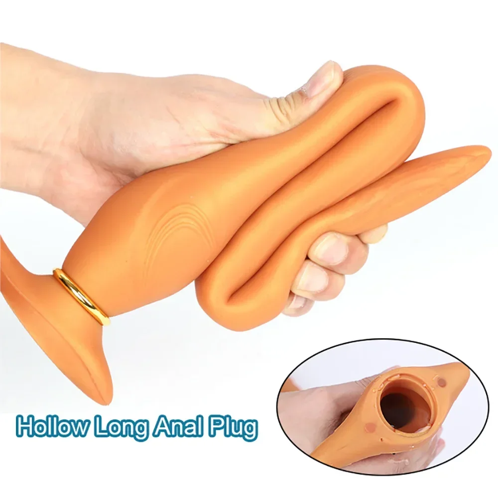 55 centimetri Lungo Anal Plug Hollow Butt Plug Silicone Liquido Morbido Dildo Anale per Le Donne Degli Uomini Massaggio Della Prostata Gonfiabile Buttplug Giocattoli Del Sesso