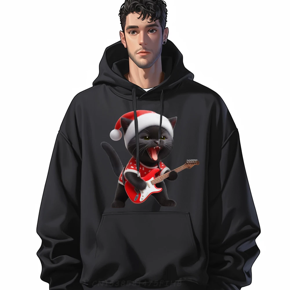 

Funny Rock Playing Guitar Santa Christmas Capullover Hoodies Graphic Tee Mens Hoodies Men Man Sweatshirts