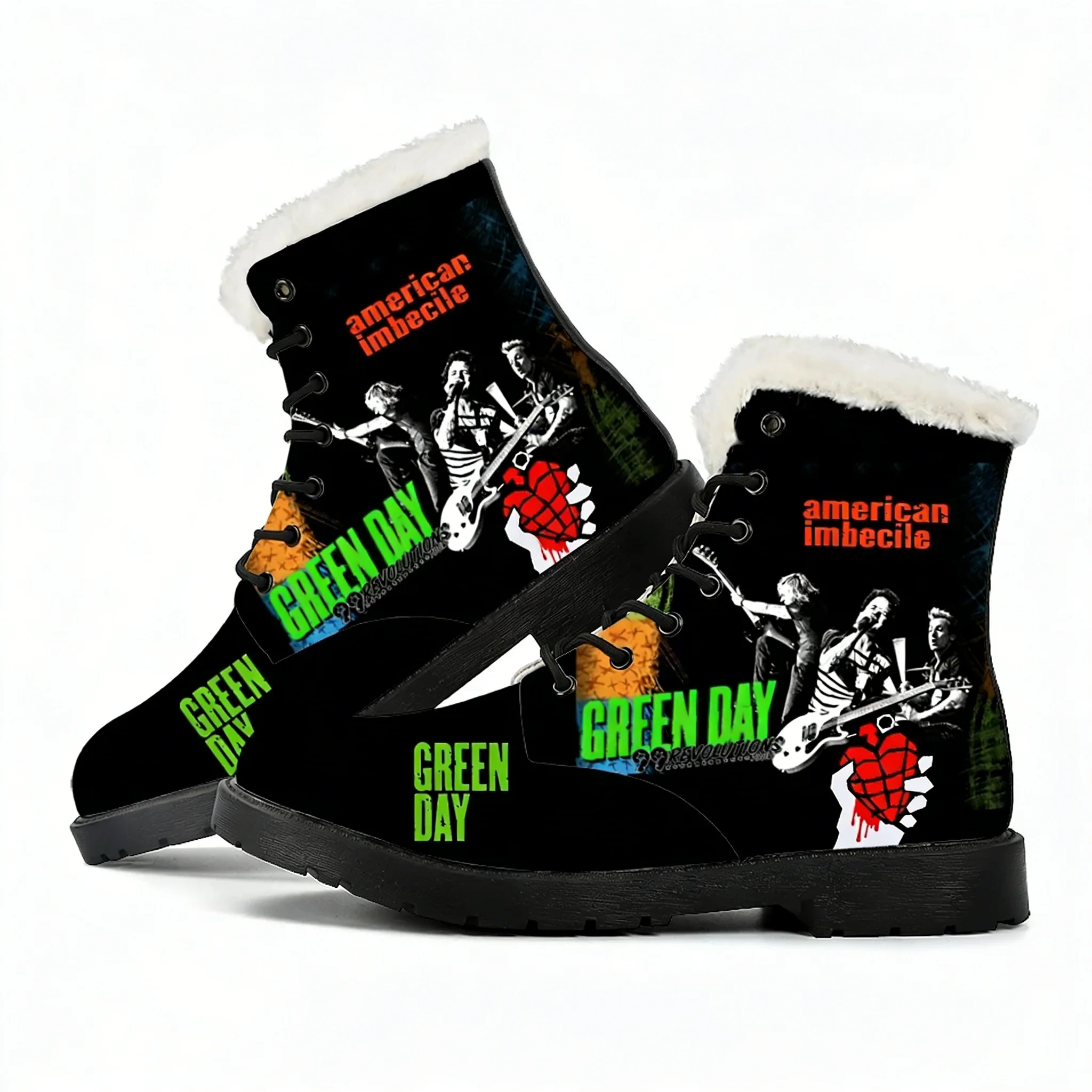 

Green Day Pop Rock Band Plush Boots Mens Womens Teenager Shoe Outdoor Water proof Casual Boot Lightweight Couple Customize Boots