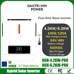 Daxtromn 4.2KW 6.2KW Hybrid Power Inverter 24V 48V ON/Off Gird Dual Output 120A Hybrid MPPT Pure Sine Wave Solar Inverter