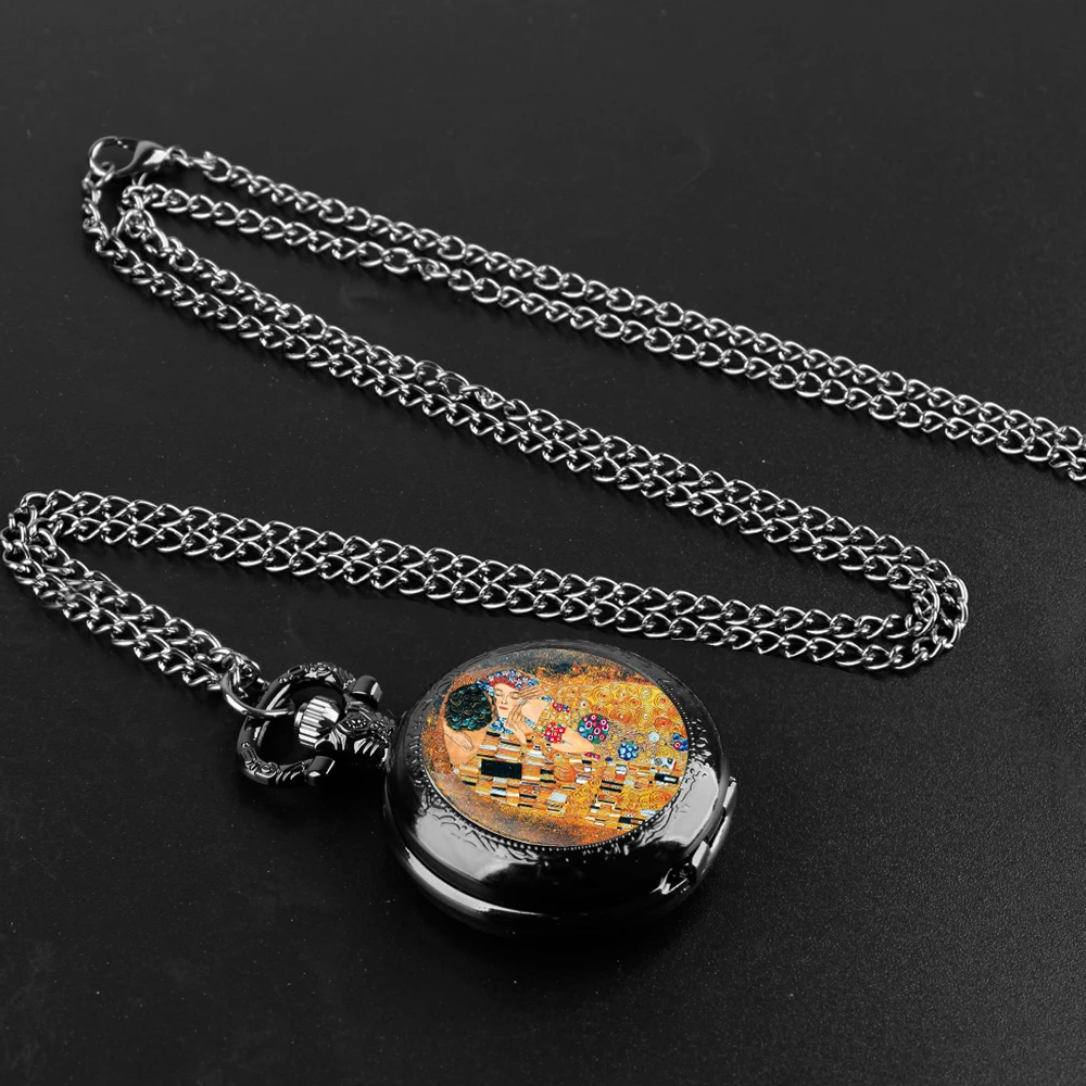 Retro Kiss Gustav Klimt Cupola di vetro Orologio da tasca al quarzo vintage Uomo Donna Collana con ciondolo Catena Orologio con ciondolo Orologio Gioielli Regali