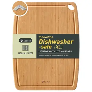 Durable Bamboo Cutting Board with NonSlip Feet, Extra Large Big Wood Cutting Boards for Kitchen with Juice Groove, Wooden Charcu
