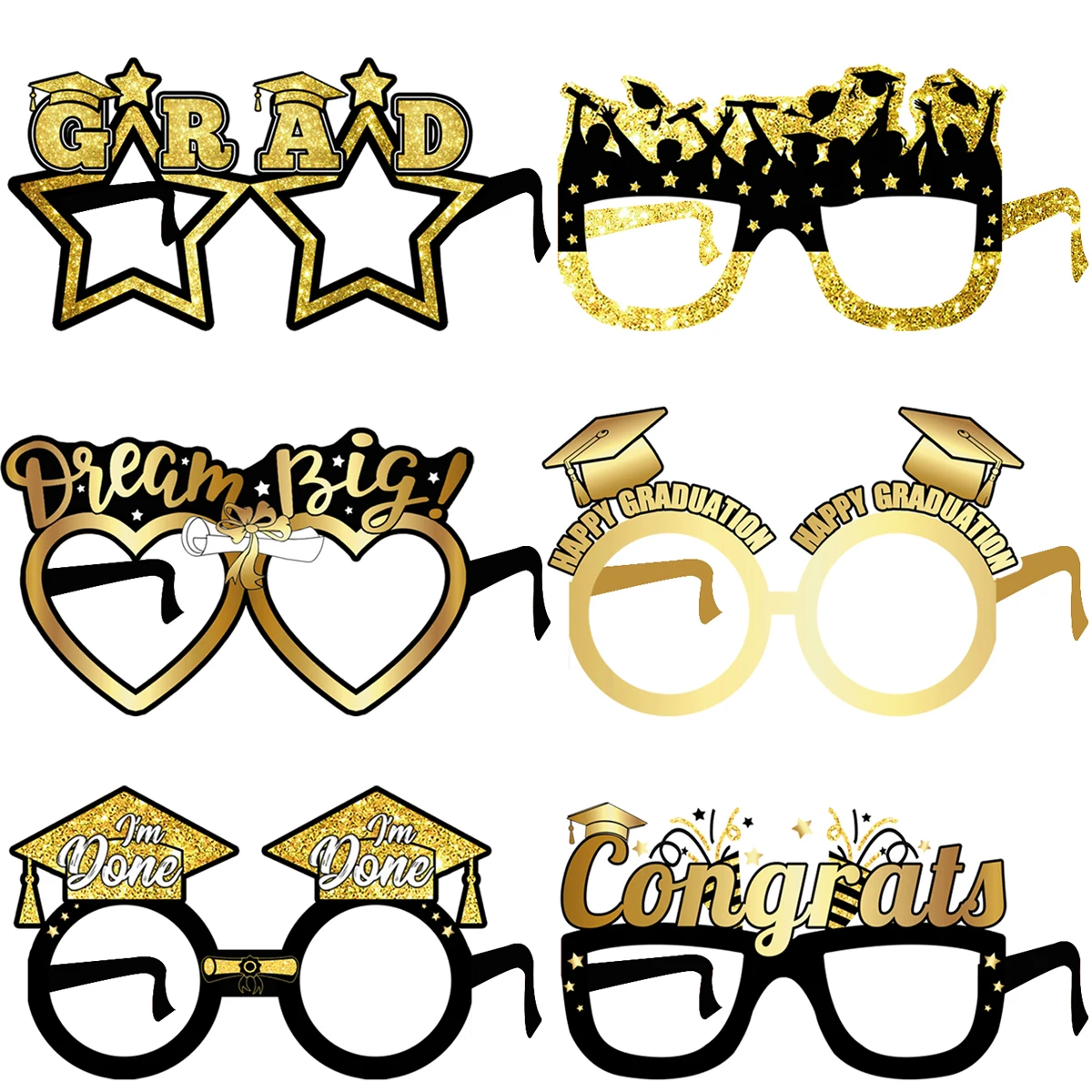 Graduation Glasses Party Props Eyeglasses Photo Grad Decorations Supplies Booth Frame Class Paper Favors Costume Eyewear Funny