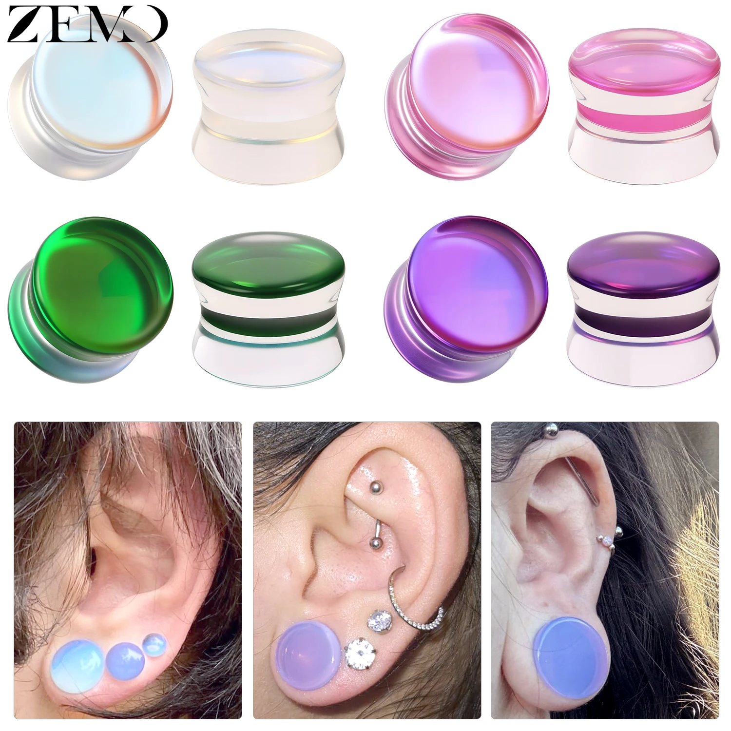 

ZEMO 1 PC Clear Colorful Glass Ear Plugs And Tunnels Women Men Ear Large Gauges Flesh Strecher Expander Conch Piercings 6MM-14MM