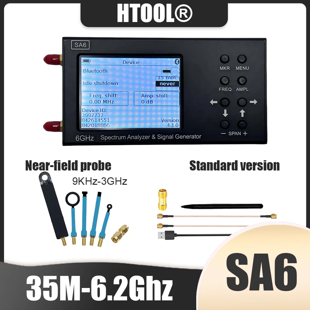 

SA6 6GHz Spectrum Analyzer 35-6200MHz Signal Generator 9KHz-3GHz Near Field Probe Set Locate Interference Sources EMC EMI Test
