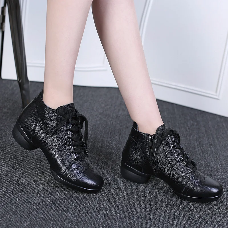 Dance Shoes Leather Boots Square Dance Shoes Increase Dance Sneakers Boots Soft Sole Dance Shoes Modern Dance Shoes