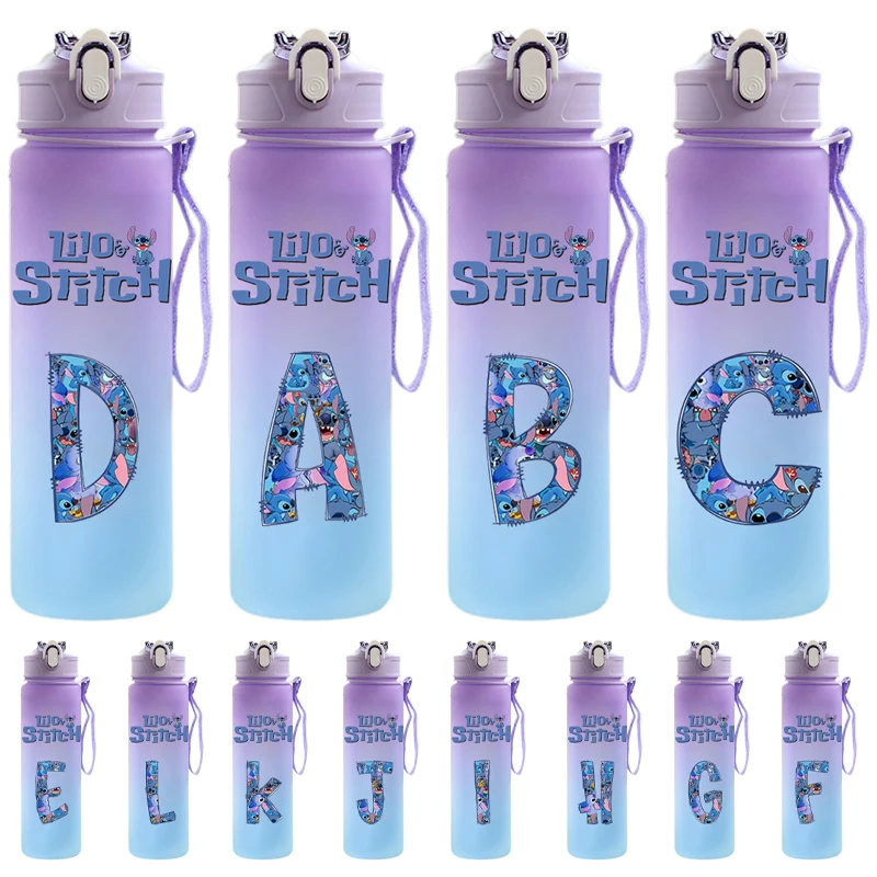 750Ml Outdoor Large Capacity Sport Water Bottle Creative Plastic Cup Bounce Cover Outdoor Leakproof Disney Lilo Stitch Straw Cup