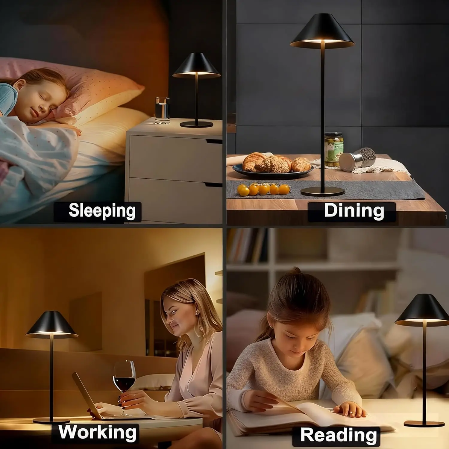 مجموعة مصابيح طاولة لاسلكية قابلة لإعادة الشحن مكونة من قطعتين، ارتفاع قابل للتعديل وألوان قابلة للتعتيم، ضوء لاسلكي محمول للقراءة/المنزل #5