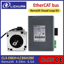 Lichuan Ethercat 4.5Nm Nema34 Closed loop stepper motor LC86H280 14mm shaft+ CL3-E86H Ethernet driver controller for Robot