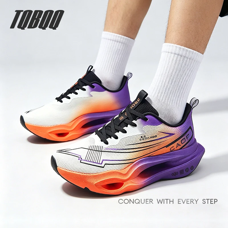 Men's Carbon Plate Running Shoes Soft Cushion Shock Absorbing Athletic Shoes Unisex Sports Sneakers Anti-Slip Training Shoes